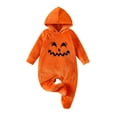 thumbnail image 1 of Wassery Baby Girls Boys Halloween Clothes 6M 12M 18M 24M Pumpkin Print Long Sleeve Hooded Infant Jumpsuit Newborn Clothes 0-24 Months, 1 of 9