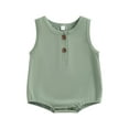 thumbnail image 1 of Wassery Baby Girls Boys Summer Casual Romper 6M 12M 18M 24M Infant Boy Girl Jumpsuit Solid Color Sleeveless Crew Neck Button Playsuit, 1 of 8