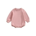 thumbnail image 1 of Wassery Baby Girls Boys Sweatshirts Rompers Toddler Fall Jumpsuits Infant Bodysuits Clothes Solid Color Crew Neck Long Sleeve Playsuits 0-24 Months, 1 of 8