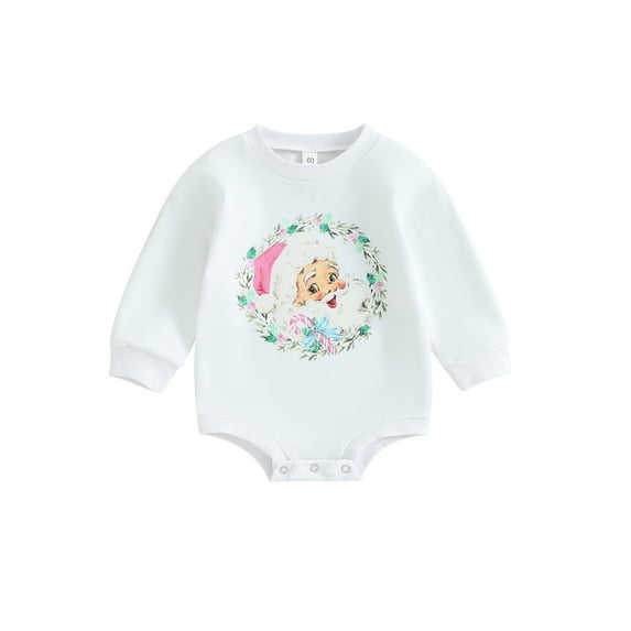 Wassery Baby Girls Christmas Romper Clothes Infant Girls Long Sleeve Crewneck Santa Claus Print Bodysuits 3M 6M 12M 18M Newborn Girls Fall Casual Onesie