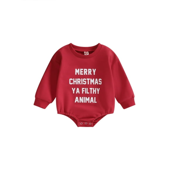 Wassery Baby Girls Christmas Romper Infant Girls Crew Neck Long Sleeve Letter Print Casual Bodysuits 3M 6M 12M 18M Newborn Girls Loose Fit Fall Clothes