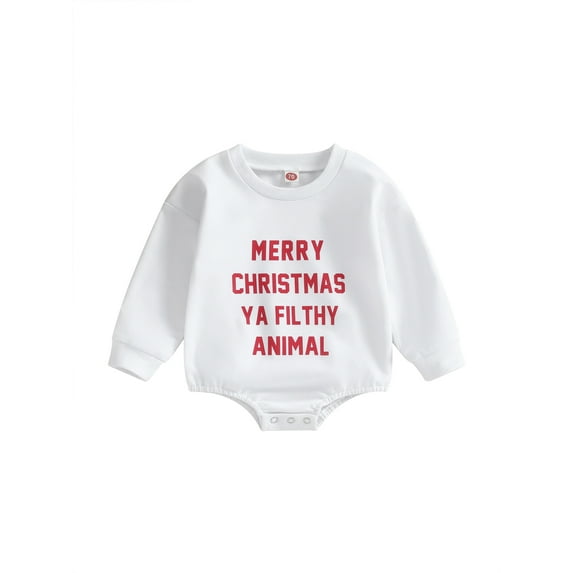 Wassery Baby Girls Christmas Romper Infant Girls Crew Neck Long Sleeve Letter Print Casual Bodysuits 3M 6M 12M 18M Newborn Girls Loose Fit Fall Clothes