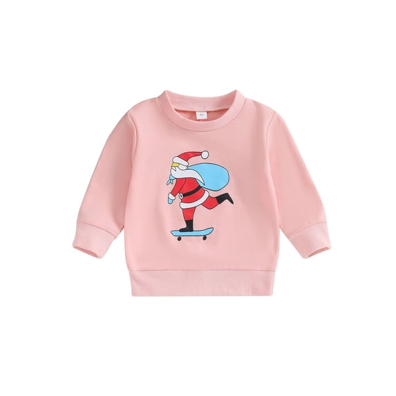 Wassery Baby Girls Christmas Sweatshirts Santa Claus Print Long Sleeve Pullover 6M 12M 18M 24M 3T Toddler Spring Autumn Loose Fit Tops Infant Christmas Clothes