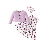 Wassery Baby Girls Clothes 6M 9M 12M 18M 24M 3T Toddler Long Sleeve Cardigan Ladybug Print A-Line Dress Headband Set Infant Girls Casual Fall Clothes