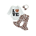 thumbnail image 1 of Wassery Baby Girls Fall Clothes Long Sleeves Letter Print Romper Football Flared Pants Headband 3 6 12 18 Months Infant 3 Pieces Pants Outfits, 1 of 8