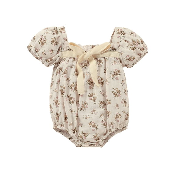 Wassery Baby Girls Fall One Piece Jumpsuit Kids Girls Autumn Dress Flower Print Square Neck Short Sleeve Sister Matching Clothes 0-6Y