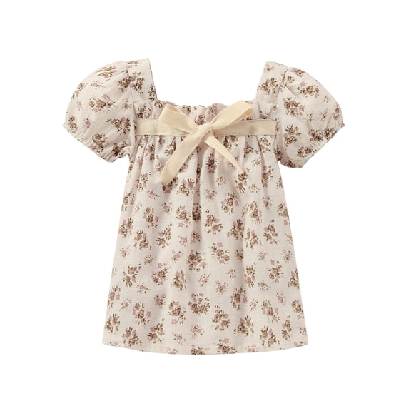 Wassery Baby Girls Fall One Piece Jumpsuit Kids Girls Autumn Dress Flower Print Square Neck Short Sleeve Sister Matching Clothes 0-6Y