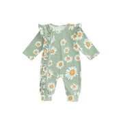Wassery Baby Girls Footies Rompers Long Sleeve Flower Print Zipper Closure Jumpsuit 6 12 18 24 Months Newborn Infant Fall Clothes
