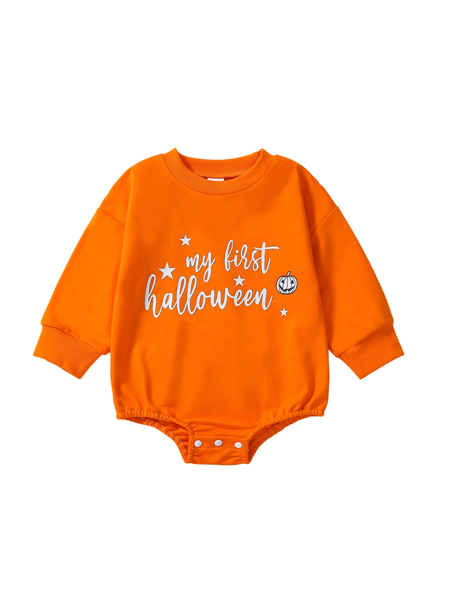 Baby Girl's First Halloween Pumpkin Jumpsuit Outfit – Puff Sleeve Romper With Headband, Snap Closure
