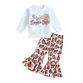 thumbnail image 1 of Wassery Baby Girls Halloween Outfits 6M 12M 18T 24T 3T 4T Toddler Letter Print Crewneck Long Sleeve Sweatshirt Pullover Dessert Print Flare Long Pant Sets 3Pcs Fall Winter Casual Clothes, 1 of 8