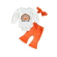 thumbnail image 1 of Wassery Baby Girls Halloween Outfits Set Long Sleeve Letters Print Sweatshirt Rompers Flare Pants Headband 3M 6M 12M 18M Infant 3Pcs Fall Winter Clothes, 1 of 8