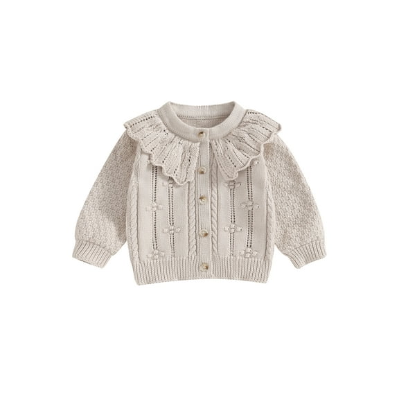 Wassery Baby Girls Knit Cardigan Sweater Long Sleeve Doll Collar Button Knitted Cardigan 3M 6M 12M 18M 24M Infant Fall Winter Loose Fit Crochet Knitwear Outerwear
