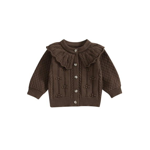 Wassery Baby Girls Knit Cardigan Sweater Long Sleeve Doll Collar Button Knitted Cardigan 3M 6M 12M 18M 24M Infant Fall Winter Loose Fit Crochet Knitwear Outerwear