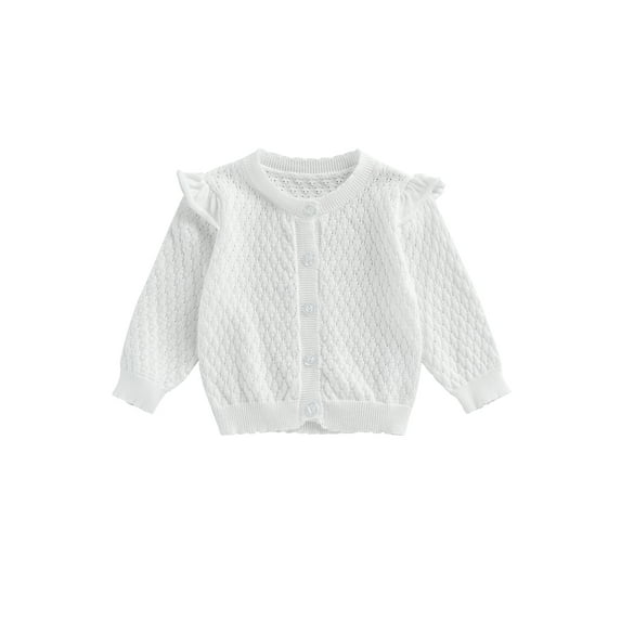 Wassery Baby Girls Knitted Cardigan 3M 6M 12M 2T 3T Toddler Spring Autumn Sweater Coat Long Sleeve Button-down Crochet Outwear Infant Winter Warm Clothes