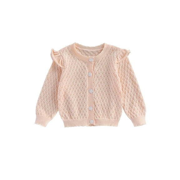 Wassery Baby Girls Knitted Cardigan 3M 6M 12M 2T 3T Toddler Spring Autumn Sweater Coat Long Sleeve Button-down Crochet Outwear Infant Winter Warm Clothes