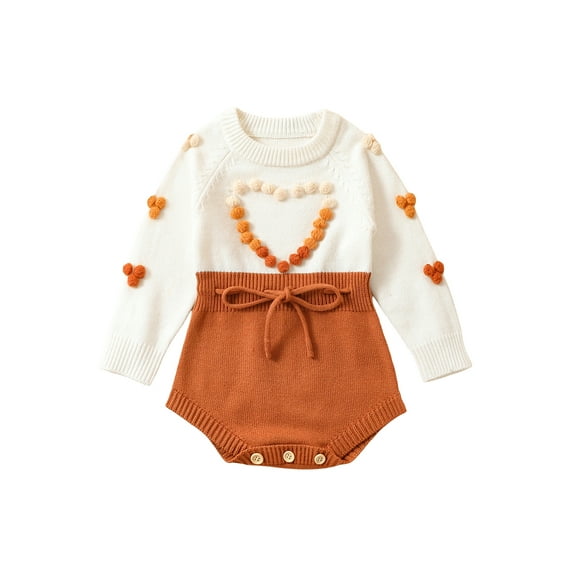 Wassery Baby Girls Knitting Jumpsuits Infant Autumn Winter Clothes Long Sleeve Contrast Color Heart Print Knit One Piece Romper Newborn Christmas Outfits 0-18M
