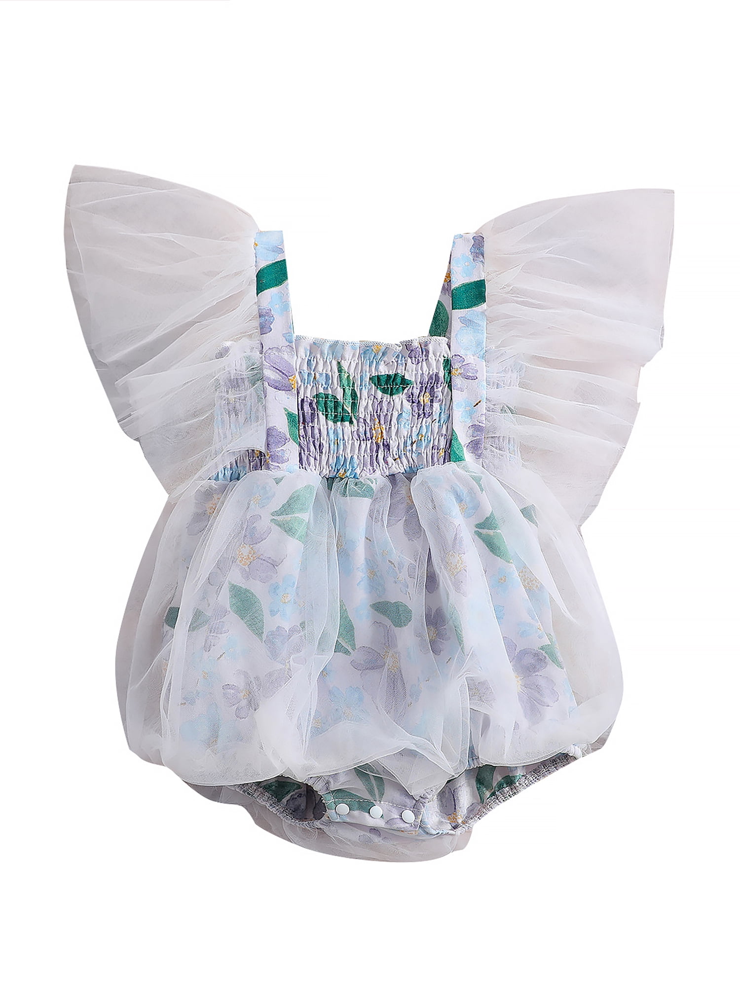 Wassery Baby Girls Spring Romper Cute Dots/Floral Print Fly Sleeve ...