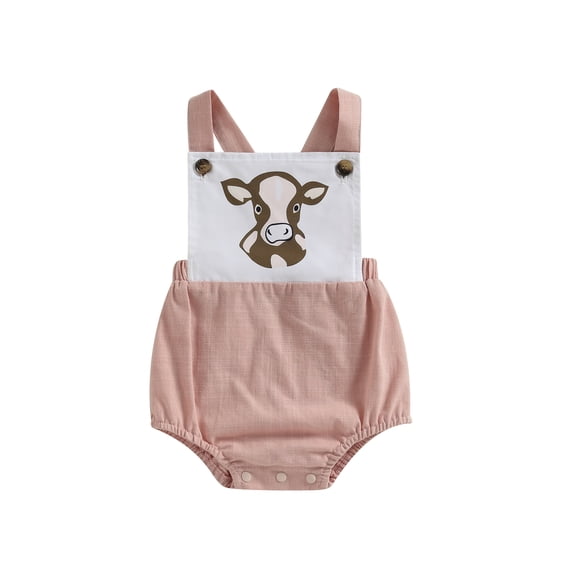 Wassery Baby Girls Summer Casual Romper 3 6 9 12 18 Months Infant Girls Sleeveless Cattle Head Print Contrast Color Playsuit