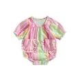 thumbnail image 1 of Wassery Baby Girls Summer Casual Romper 3M 12M 18M Infant Girls Short Sleeve Crew Neck Striped Jumpsuit, 1 of 9