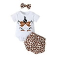 thumbnail image 1 of Wassery Baby Girls Summer Outfits 0-24M Newborn Short Sleeve Letters Print Romper T-shirt Rugby Short Trousers Headband Infant 3Pcs Clothes, 1 of 9