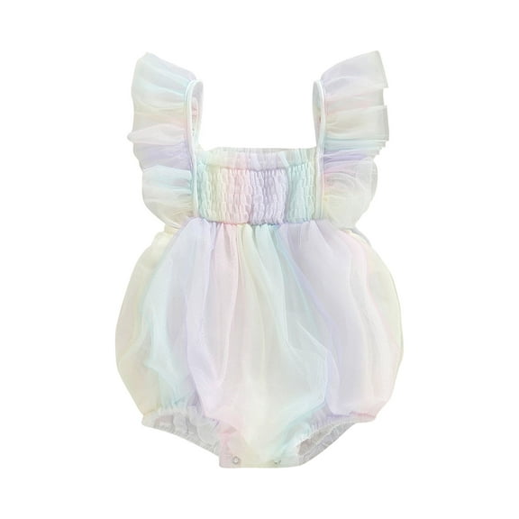 Wassery Baby Girls Summer Romper Clothes  Tie-dye Tulle Dress Fly Sleeve Square Neck Jumpsuit Casual Elegant Summer Bodysuits for Newborn 0-18M