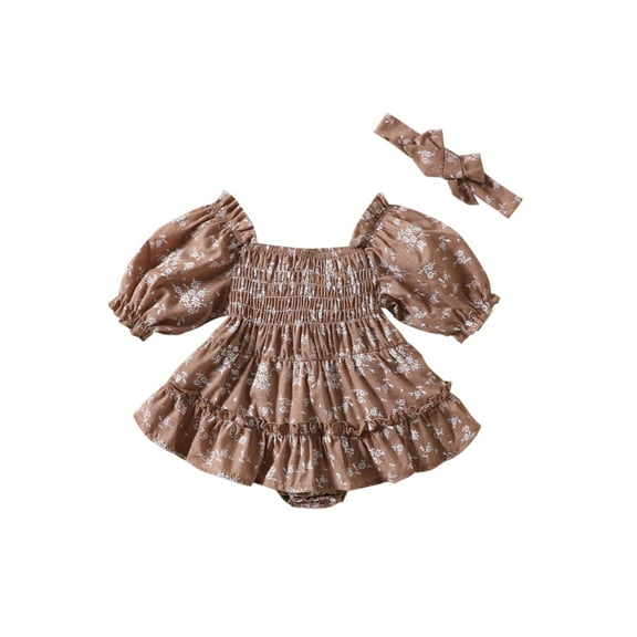 Wassery Baby Girls Summer Romper Dress Floral Print Short Sleeve Ruched  Jumpsuits Headband 6M 12M 18M 24M Infant Casual Clothes