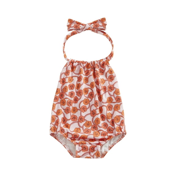 Wassery Baby Girls Summer Rompers Sun/Ice Cream/Flower Print Sleeveless Jumpsuit Tie-up Backless Tank Tops Infant Casual Outfits Set 0-18M