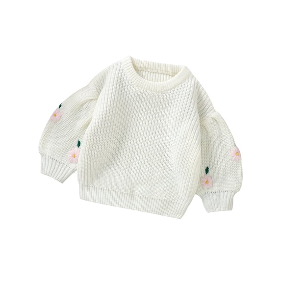 Wassery Baby Girls Sweater Toddler Long Sleeve Crew Neck Flower Print Knitted Sweater Newborn Girls Warm Knit Pullover Sweater Infant Girls Fall Winter Clothes 6M-4T