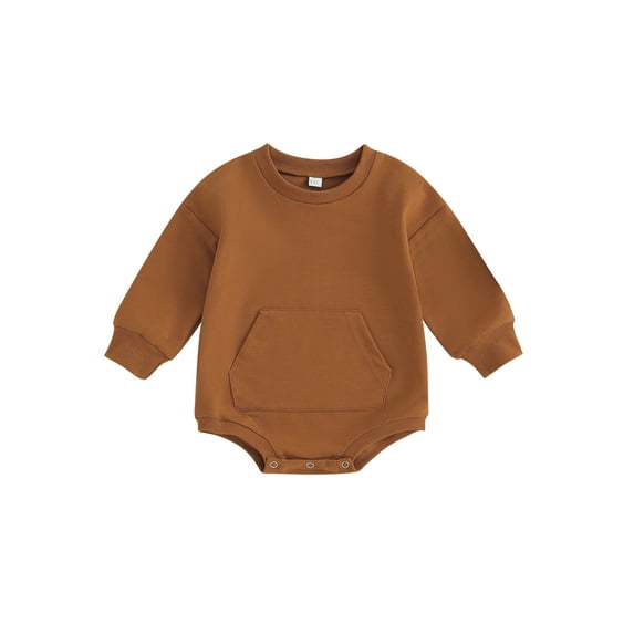 Wassery Baby Girls Sweatshirt Romper Solid Color Long Sleeve Jumpsuit Bodysuits with One Kangaroo Pocket 6M 12M 18M 24M Infant Fall Clothes