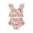 thumbnail image 1 of Wassery Baby Girls Swimsuit Ruffles Flower Print Two Piece Bathing Suit Summer Fly Sleeve Vest with Elastic Waist Briefs Bikini Set Beach Swimwear Shorts Outfits 6M-3T, 1 of 8