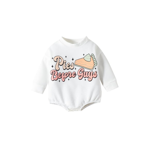 Wassery Baby Girls Thanksgiving Rompers Infant Girl Jumpsuit Long Sleeve Letter Pumpkin Pie Print Bodysuits 3M 6M 12M 18M Newborn Fall Casual Playsuit
