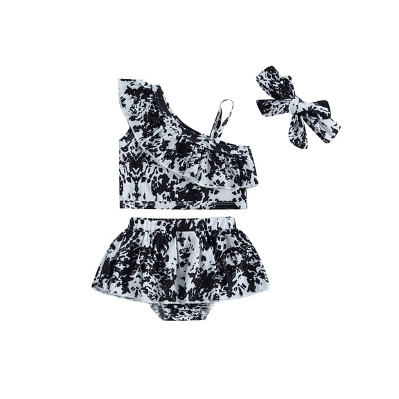 Wassery Baby Girls Two Piece Swimsuit One Shoulder Ruffle Swim Top Bottom Bikini Set 6M 9M 12M 24M 3T Infant Bathing Suit