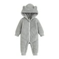 thumbnail image 1 of Wassery Baby Girls Winter Hooded Romper 3M 6M 9M 12M 18M Infant Girls Solid Color Long Sleeve Cartoon Plush Zipper Jumpsuit, 1 of 8