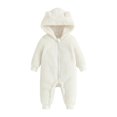 thumbnail image 1 of Wassery Baby Girls Winter Hooded Romper 3M 6M 9M 12M 18M Infant Girls Solid Color Long Sleeve Cartoon Plush Zipper Jumpsuit, 1 of 8