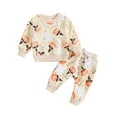thumbnail image 1 of Wassery Baby Halloween Clothes for Girls Toddler Autumn Outfits Ghost Print Long Sleeve Crew Neck Sweatshirt Elastic Waist Sweatpants 0-24 Months, 1 of 9