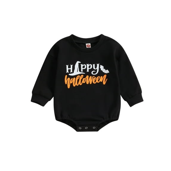 Wassery Baby Halloween Romper Infant Baby Girl Boy Fall Bodysuits Long Sleeve Round Neck Bat Letter Print One-Piece Jumpsuis 0-24 Months