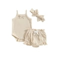 thumbnail image 1 of Wassery  Baby Infant Girls Summer Outfits Floral Print Sleeveless  Sling Waffle Knit Romper with Casual Elastic Shorts and Headband 3Pcs Set 0-18M, 1 of 8