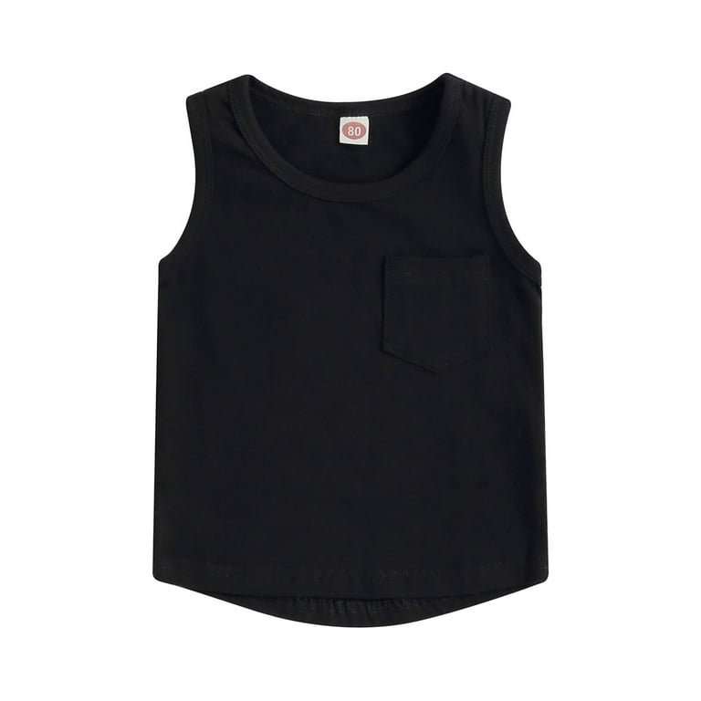 Wassery Baby Kids Boys Tank Top 6M 12M 18M 24M 2T 3T 4T Toddler Vest Sleeveless Crew Neck Solid Color Tops with Pocket Summer Clothes