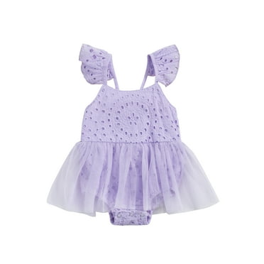 Wassery Ifant Baby Girls Summer Mesh Romper Casual Solid Color Flying Sleeve Ruffle Jumpsuits Birthday Princess Bodysuits with Headband 0-18M