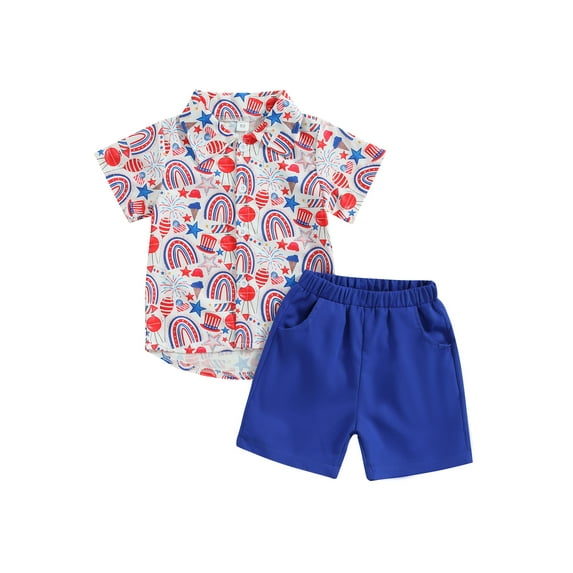 Wassery Independence Day Kids Boys Outfits 18M 24M 2T 3T 4T 5T 6T Toddler Boys 4th of July Clothing Flag/Stars/Rainbow/Ice Cream Print Short Sleeve Shirts Shorts 2Pcs Clothes Set