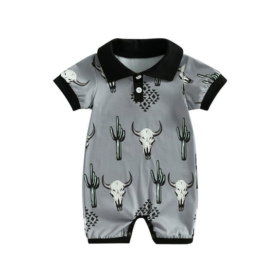 Wassery Infant Baby Boy Short Romper 3M 6M 12M 18M Newborn Boys Summer Clothes Short Sleeve Lapel Bull Cactus Print Jumpsuit Casual Party Streetwaer