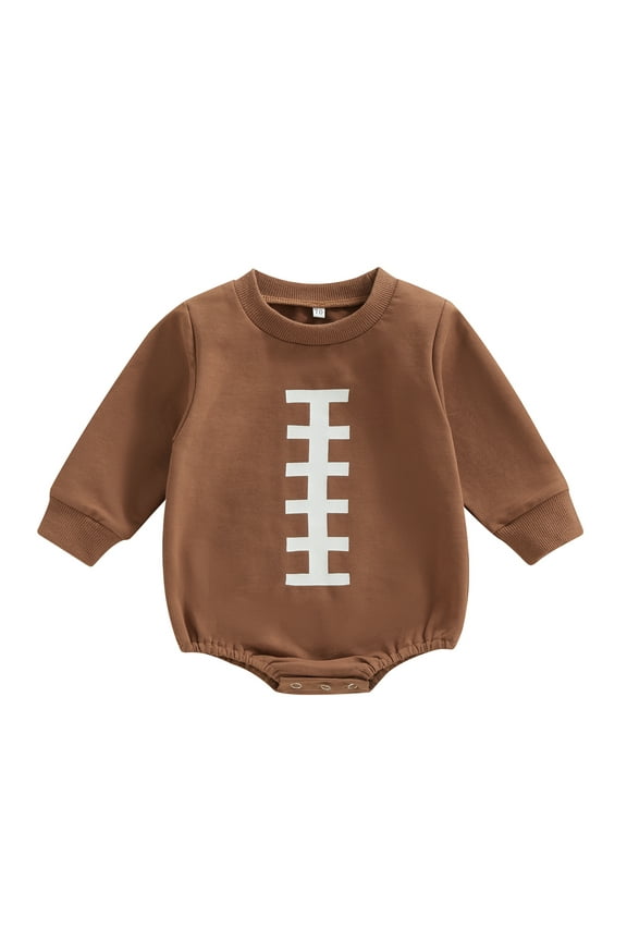Infant Baby Boys Girls Autumn Jumpsuit, Rugby Element Print Long Sleeve Round Neck Snap Closure Romper