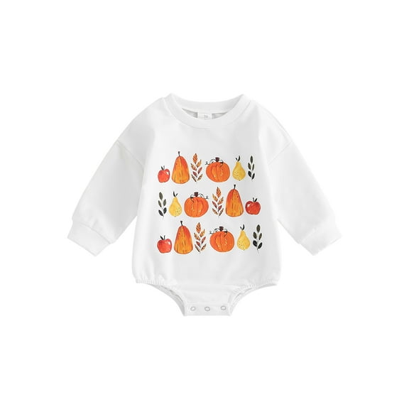 Wassery Infant Baby Boys Girls Fall Romper Long Sleeve Pumpkin Leaf Print Bodysuit Newborn Halloween Clothes 0-24M