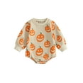 thumbnail image 1 of Wassery Infant Baby Boys Girls Halloween Rompers 6M 12M 18M 24M Toddler Girl Jumpsuit Long Sleeve Round Neck Pumpkin Print Pullovers Bodysuits Fall Casual Clothes for Newborn 0-24M, 1 of 9