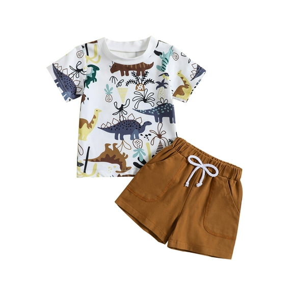 Wassery Infant Baby Boys Summer Clothes 3 12 18 24 Months Newborn Boys Outfits Colorful Dinosaur Print Crew Neck Short Sleeve T-Shirts and Elastic Waist Shorts 2Pcs Set