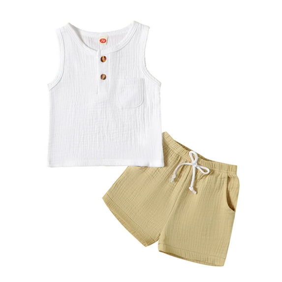 Wassery Infant Baby Boys Summer Outfits 6M 12M 18M 2T 3T 4T Toddler Kids Button Closure Tank Top with Elastic Waist Shorts Set 6M-4T