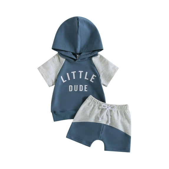 Wassery Infant Baby Boys Summer Outfits 6M 12M 18M 2T 3T Toddler Clothes Contrast Color Hooded Short Sleeve T-shirt Tops Shorts 2Pcs Suit 0-3T