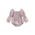 thumbnail image 1 of Wassery Infant Baby Girl Bodysuits 3M 6M 9M 12M 18M Newborn Autumn Clothes Solid Color Long Puff Sleeve Smocked Romper Jumpsuit 0-18 Months, 1 of 9