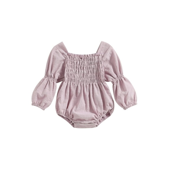 Wassery Infant Baby Girl Bodysuits 3M 6M 9M 12M 18M Newborn Autumn Clothes Solid Color Long Puff Sleeve Smocked Romper Jumpsuit 0-18 Months