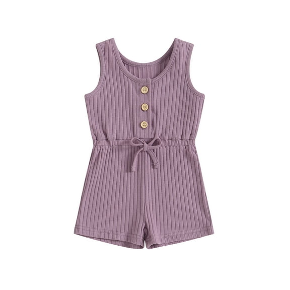 Wassery Infant Baby Girl Summer Clothes Sleeveless Solid Color Ribbed Jumpsuit 6M 12M 18M 24M 3T 4T Toddler Casual Overall Shorts